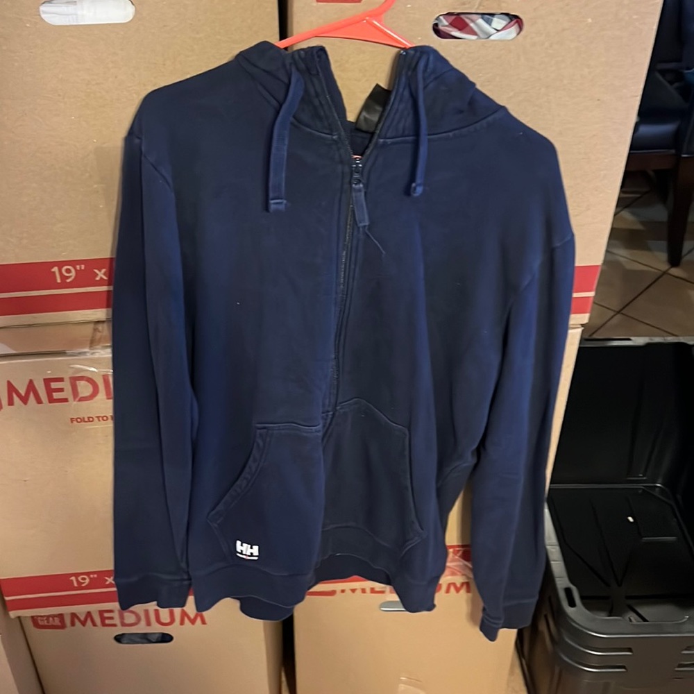 Mens Helly Hansen workwear navy blue zip up hoodie large
